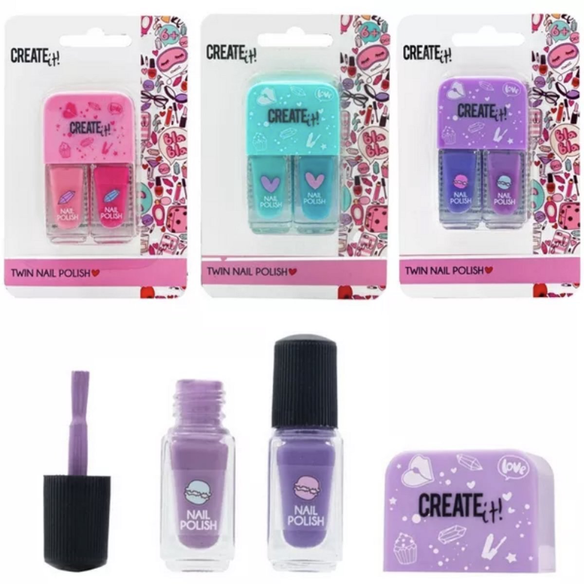 Create it Duo Nagellak - Paars - Meerdere Kleuren - Hoge Kwaliteit - Create it - Meisjes En Jongens - 2 in 1 - 2 Kleuren In 1 - Voor Kleine Divas - Cadeau - Kinderfeestje