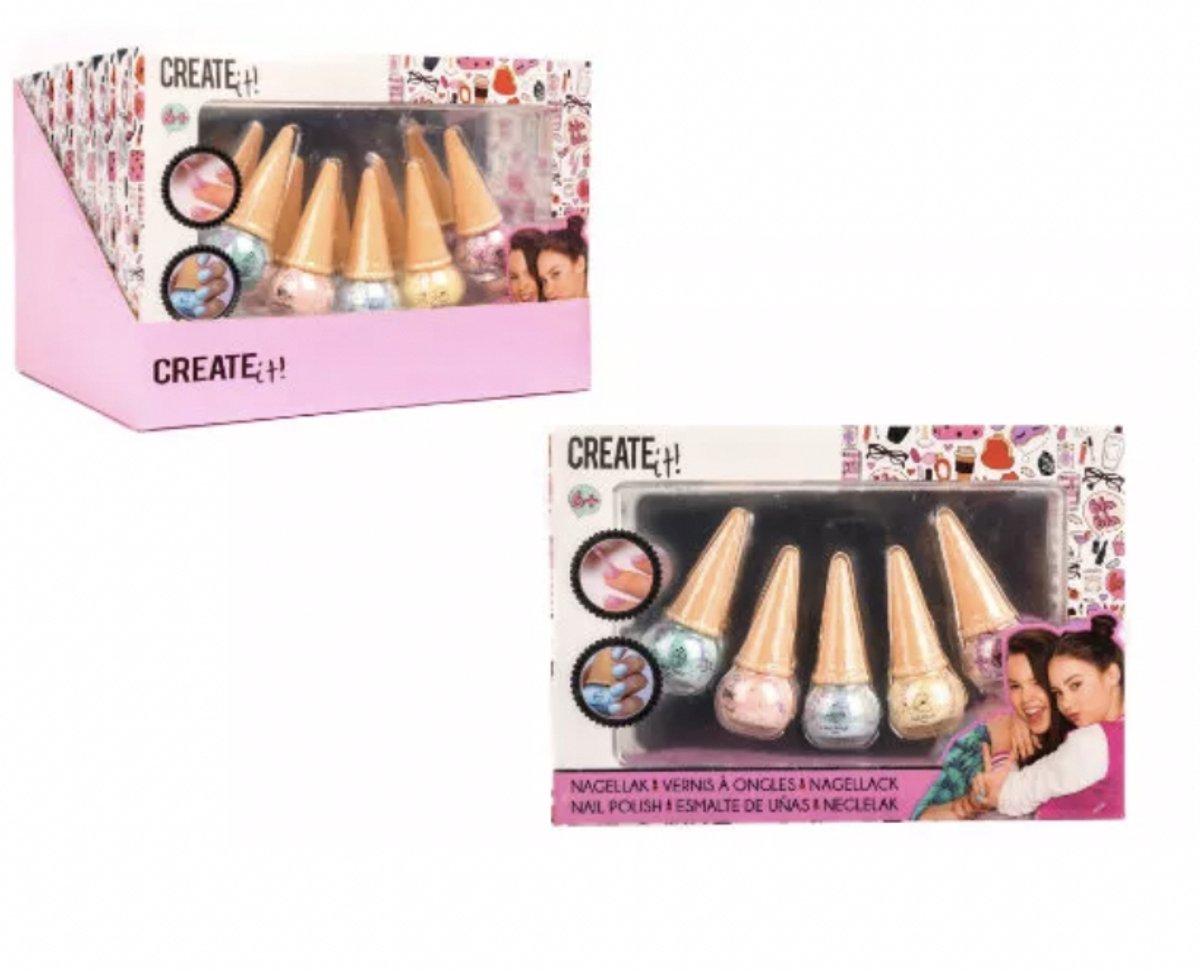 Createit Ijs Nagellak - In IJsvorm - Hoge Kwaliteit - Kindernagellak - 5 Kleuren - Meisjes en Jongens - Kindermakeup - Feestje - Cadeau - Duurzaam