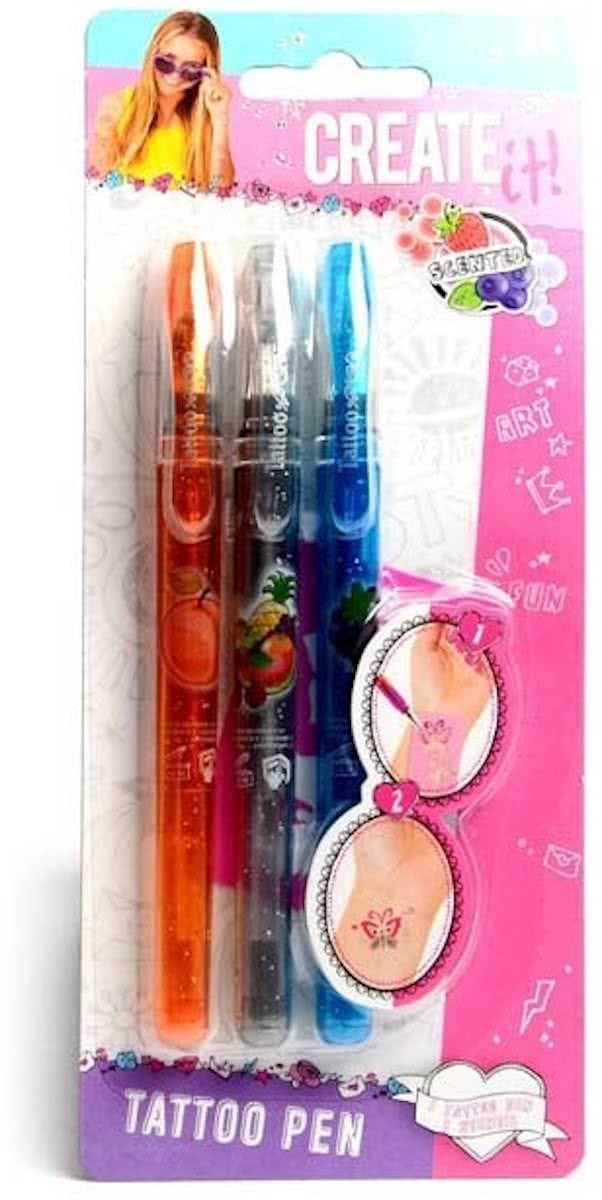Create It! Tattoo Gelpen 3 Stuks Oranje/grijs/blauw