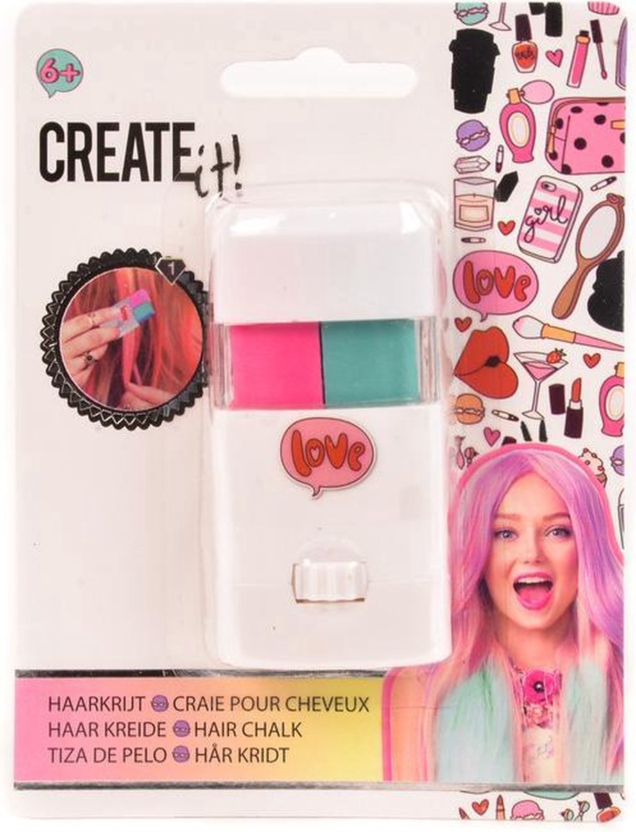 Haarkrijt Voor Meiden - 2 Kleuren - Create it! - Hair Chalk - Tijdelijke Haarkleuring - Haarmascara - Haar Krijt Voor Kinderen - Haarverf - Kinderfeestje - Carnaval - Verkleedhaarkleuring - Uitwasbare Haarverf - Gekleurde Haarverf - Haar Sift