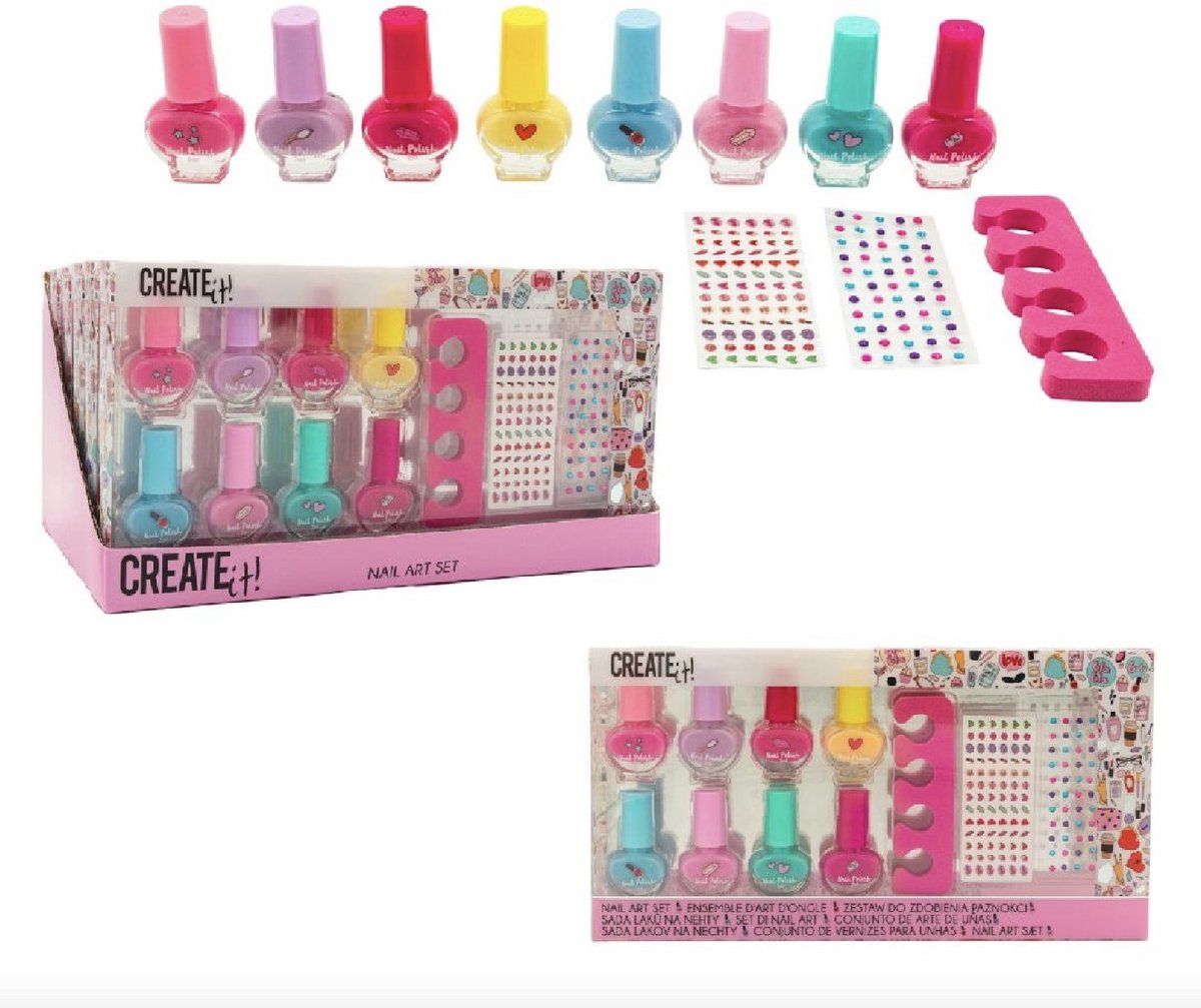Create it! Kinder Nagellak Pakket - Inclusief Nail Art - 8 Stuks + Accessoires - Kindernagellak - Nail Polish Kids - Meisjes & Jongens - Hoge Kwaliteit - CreateIt! - Cadeau Set - Luxe Pakket - Kinder Make-Up - XL Nail Art Set voor Meisjes - Prinses
