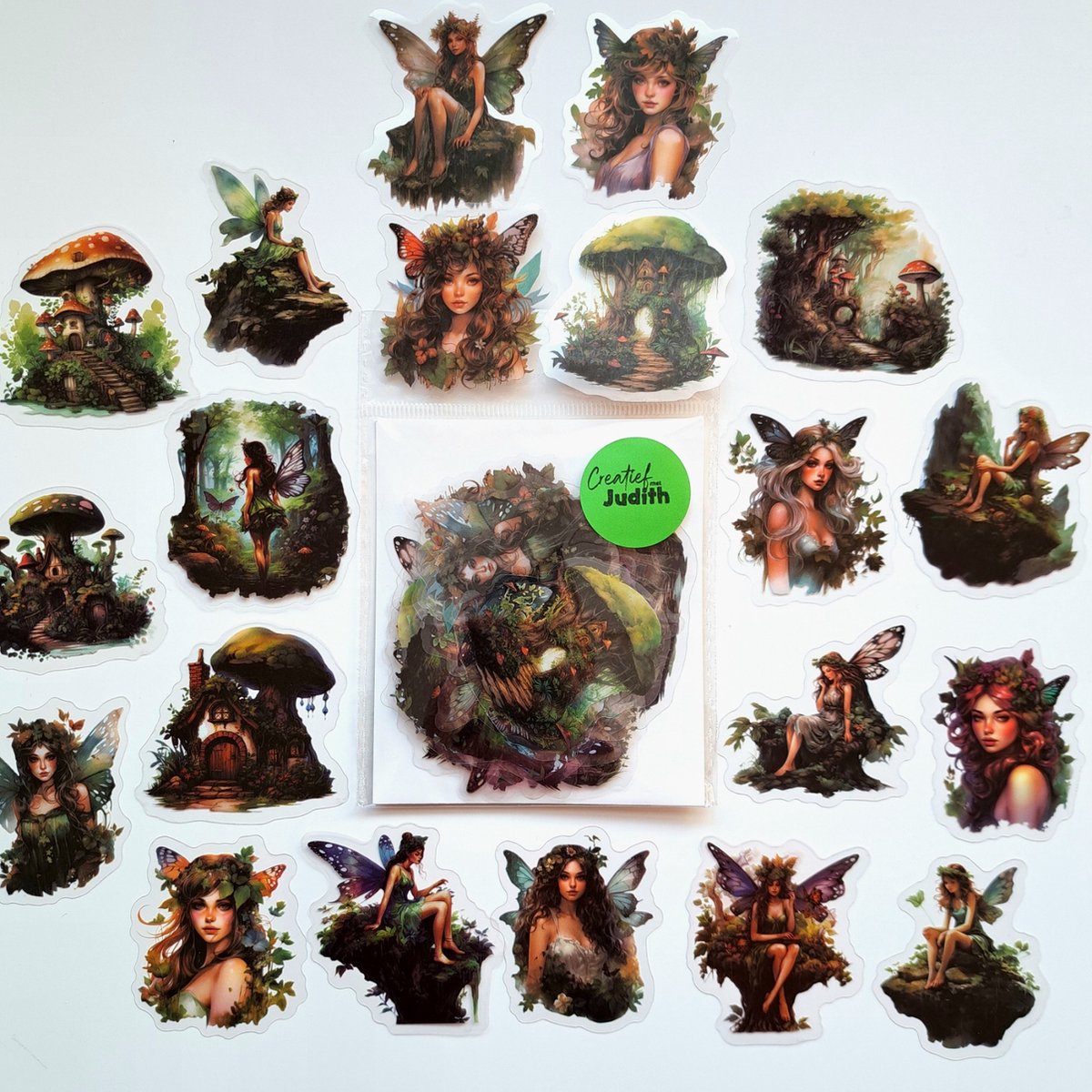 Bosfee stickers - transparante stickers - 40 stuks - thema Woodland fairy - paddenstoel - bullet journal stickers - Vlinder - scrapbook - laptop stickers - volwassenen en kinderen