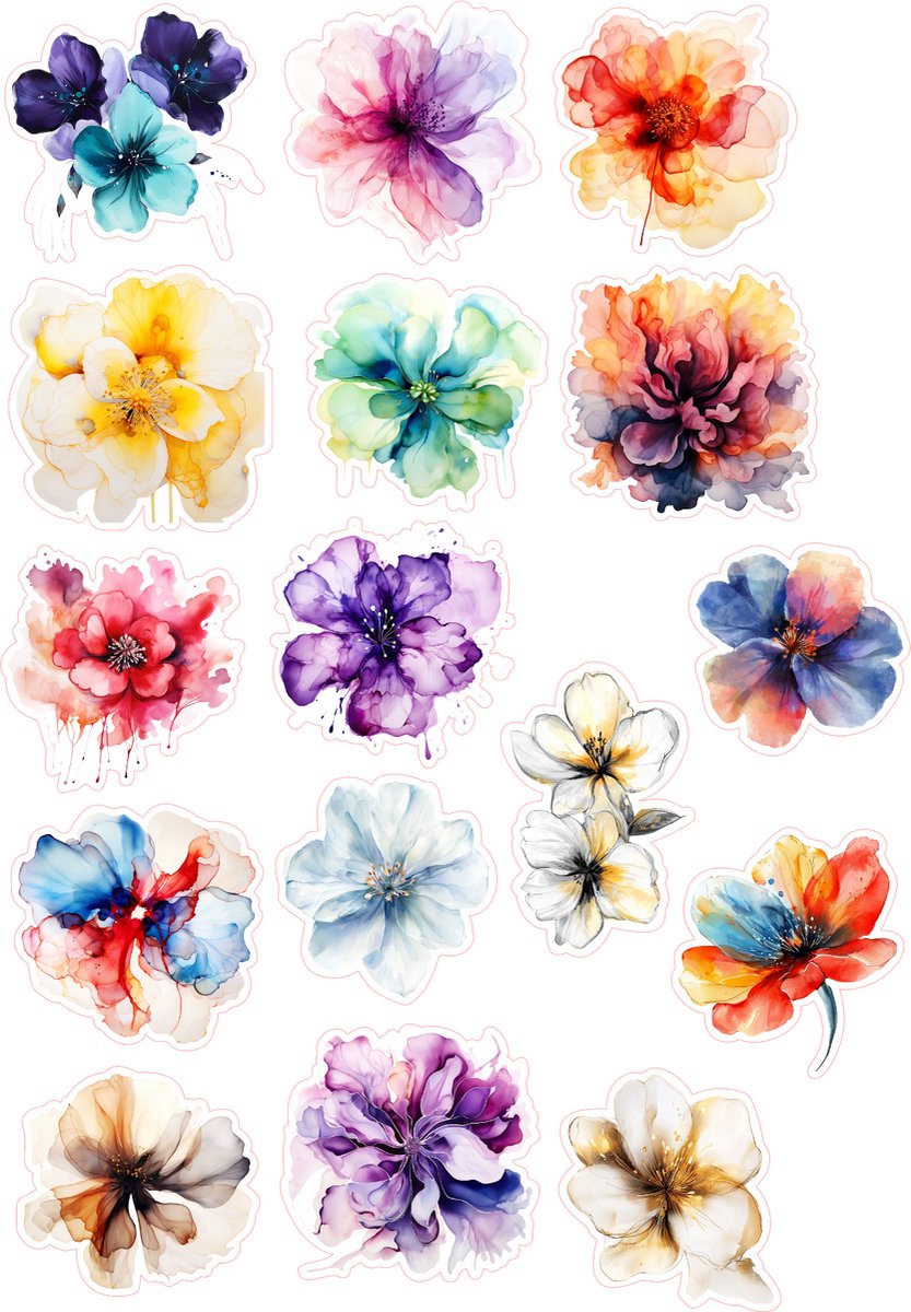 Bullet Journal Stickers - Planner Agenda Stickers - Abstract flowers stickers - 16 die cut stickers - bloemen - Scrapbook stickers - Ephemera Deco stickers - volwassenen en kinderen