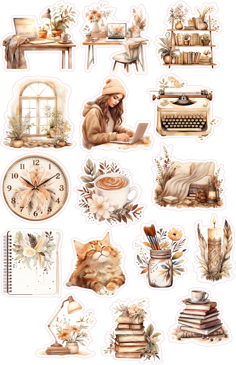 Bullet Journal Stickers - Planner Agenda Stickers - Beige planner stickers - 16 die cut stickers - naturel stickers - Scrapbook stickers - Ephemera Deco stickers - volwassenen en kinderen