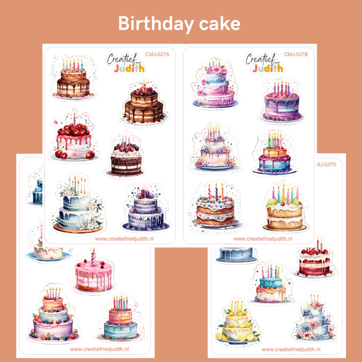 Bullet Journal Stickers - Planner Agenda Stickers - Birthday cake stickers - 4 stickervellen - verjaardag - Scrapbook stickers - Deco stickers - party stickers - volwassenen en kinderen