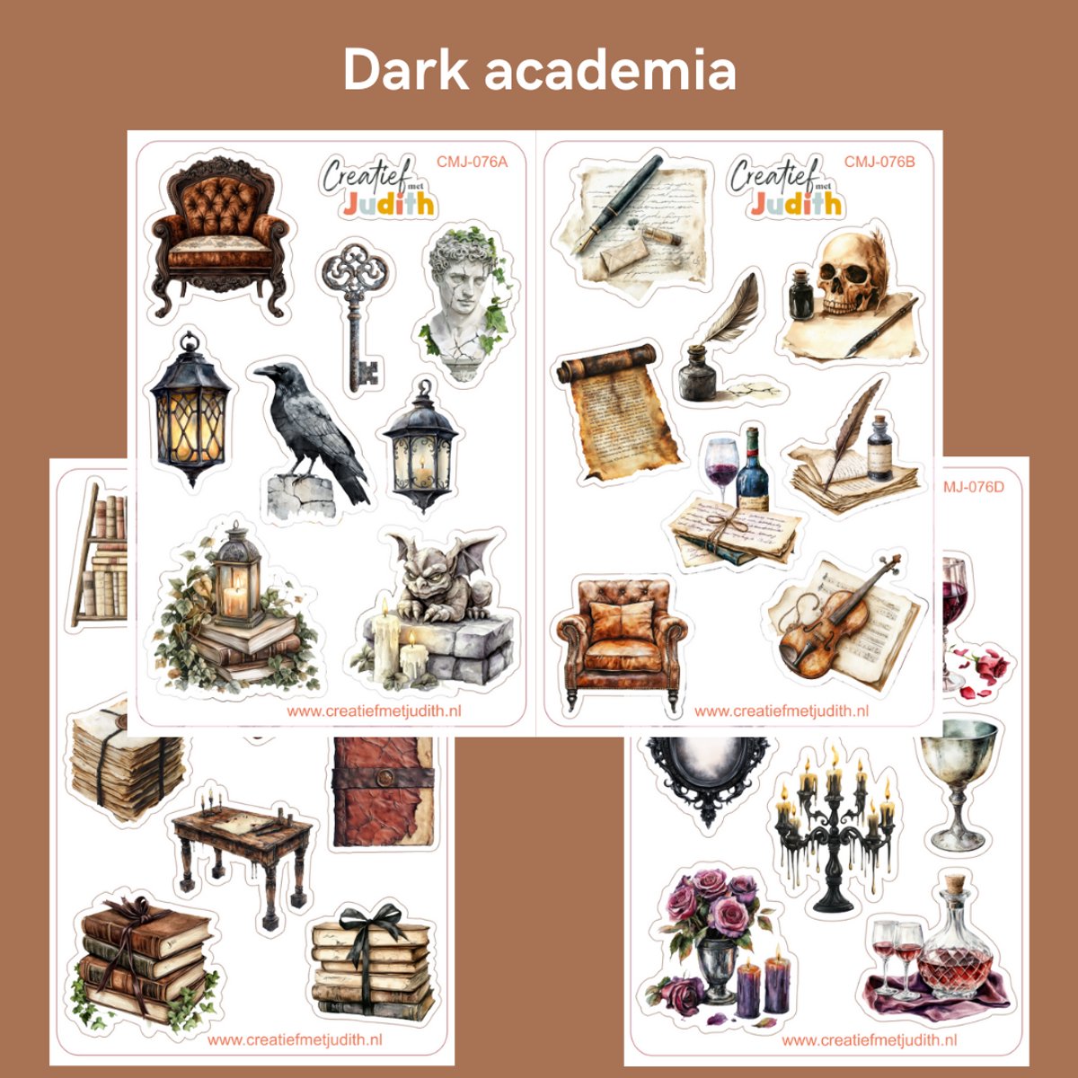 Bullet Journal Stickers - Planner Agenda Stickers - Dark academia stickers - 4 stickervellen - boeken schrijven donker - Scrapbook stickers - Deco stickers - academia stickers - volwassenen en kinderenkinderen