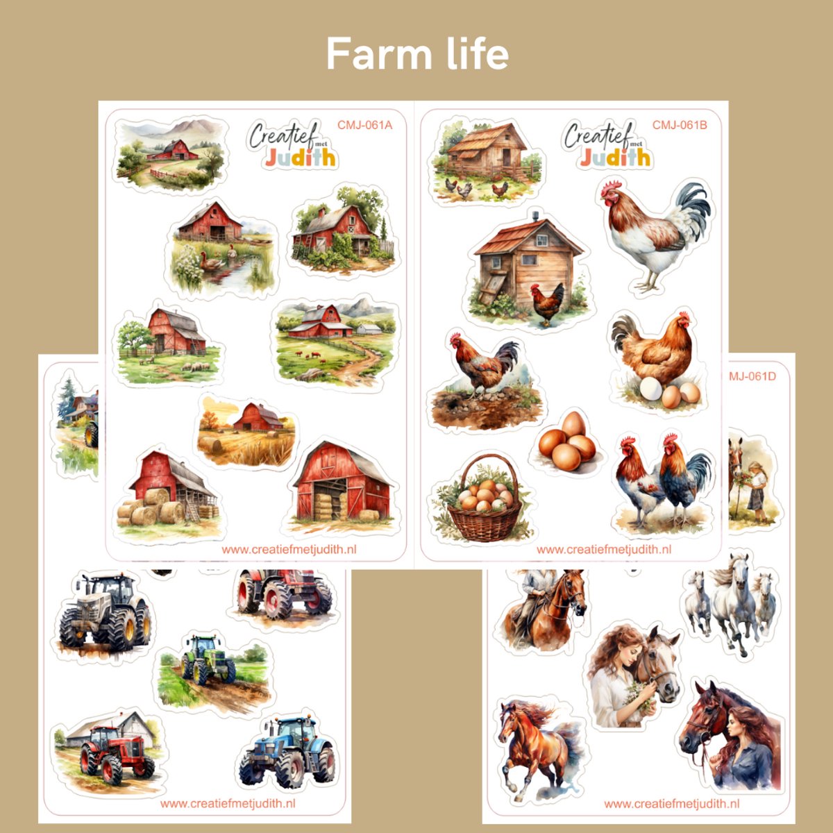 Bullet Journal Stickers - Planner Agenda Stickers - Farm life stickers - 4 stickervellen - boerderij - Scrapbook stickers - Deco stickers - dieren tractor kippen paarden stickers - volwassenen en kinderen