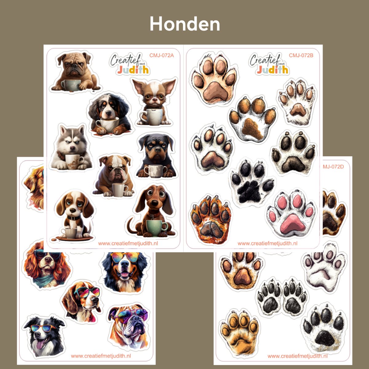 Bullet Journal Stickers - Planner Agenda Stickers - Honden stickers - 4 stickervellen - dier hondenpoot - Scrapbook stickers - Deco stickers - grumpy dog stickers - volwassenen en kinderen