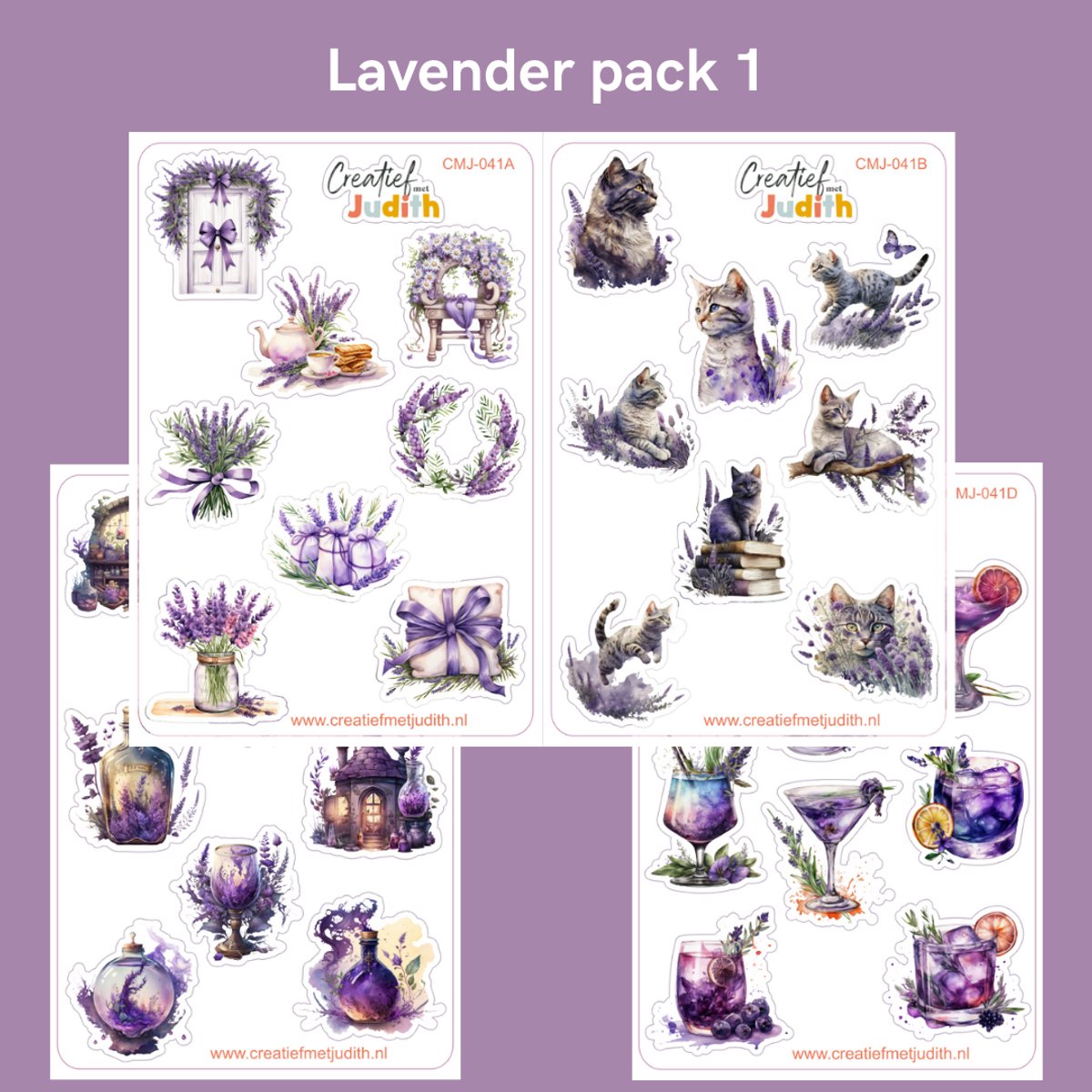 Bullet Journal Stickers - Planner Agenda Stickers - Lavendel stickers - 4 stickervellen - paars - Scrapbook stickers - Deco stickers - katten stickers - volwassenen en kinderen