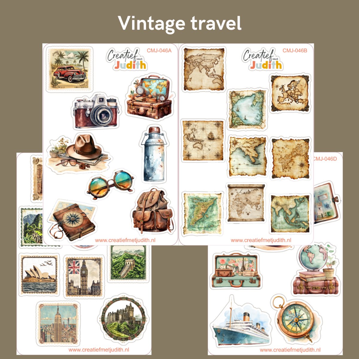 Bullet Journal Stickers - Planner Agenda Stickers - Reizen stickers - 4 stickervellen - Vintage travel - Scrapbook stickers - Deco stickers - vakantie stickers - volwassenen en kinderen