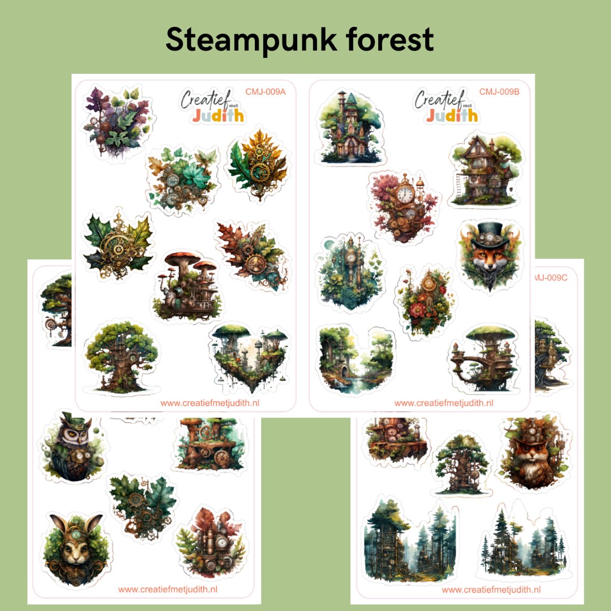 Bullet Journal Stickers - Planner Agenda Stickers - Steampunk forest stickers - 4 stickervellen - steampunk - Scrapbook stickers - Deco stickers - bos stickers - volwassenen en kinderen