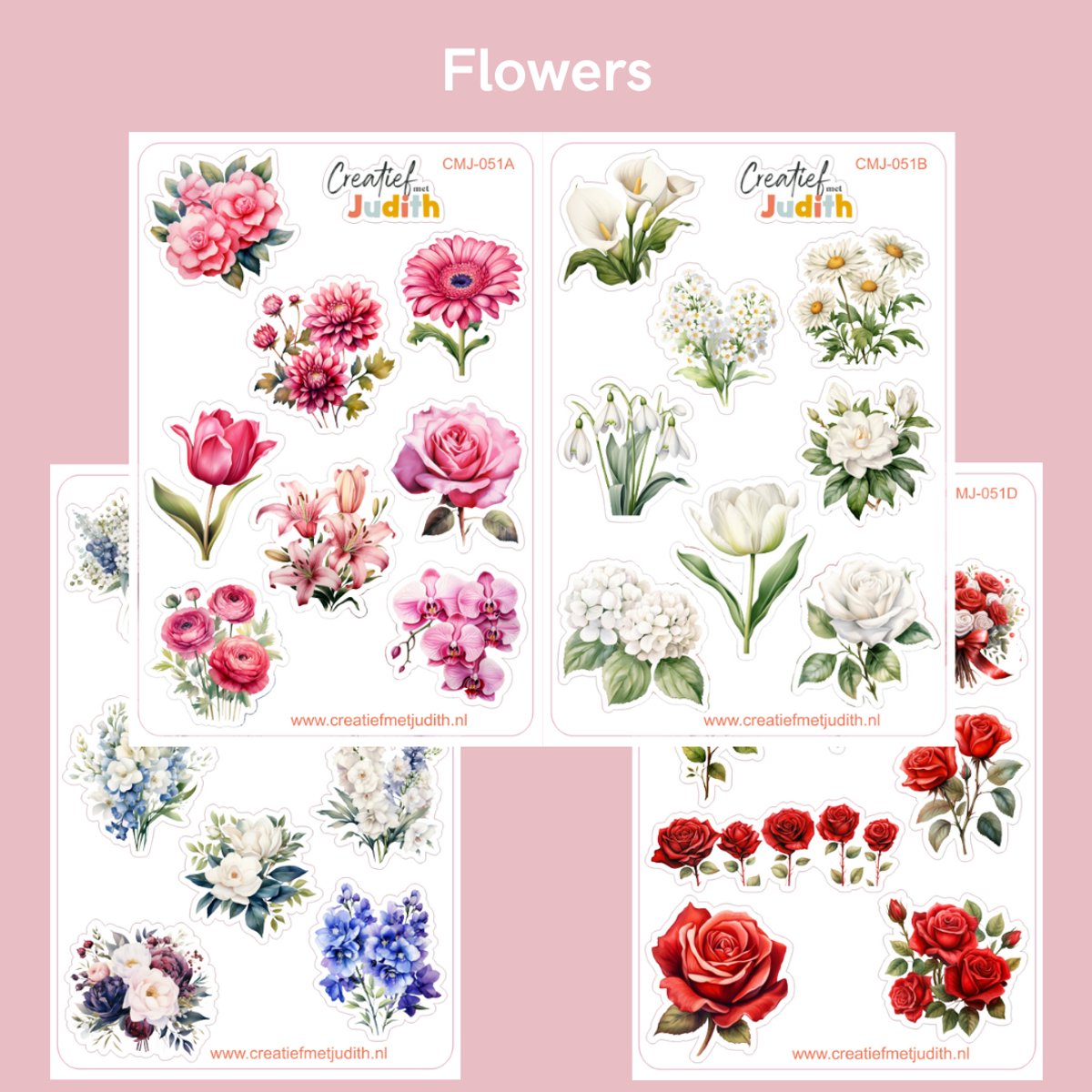 Bullet Journal Stickers - Planner Agenda Stickers - bloemen stickers - 4 stickervellen - rozen - Scrapbook stickers - Deco stickers - bouquet stickers - volwassenen en kinderen