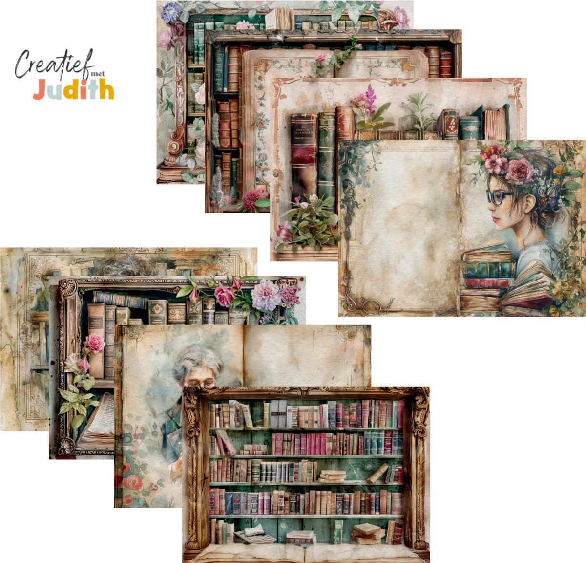 Bullet Journal papier A4 - 15 vellen - Vintage books - Planner Agenda - Scrapbook papier - boeken - bibliotheek - Scrapbook - Deco Papier - volwassenen en kinderen