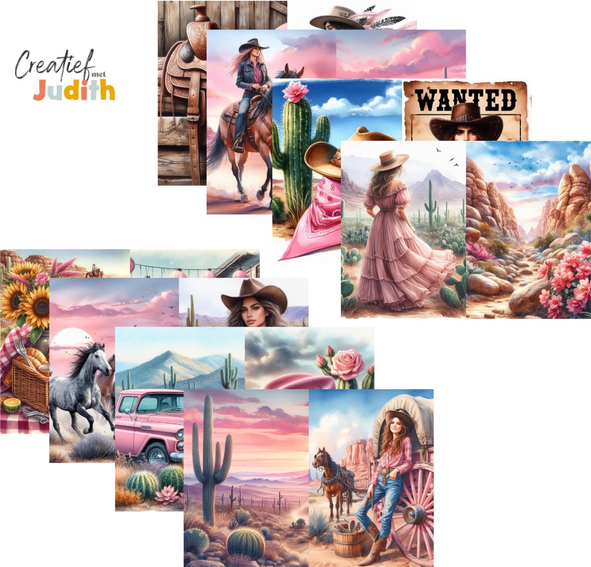 Bullet Journal papier A4 - 15 vellen - Wilde westen - Planner Agenda - Scrapbook Papier - Paarden - roze - Scrapbook - Deco Papier - volwassenen en kinderen