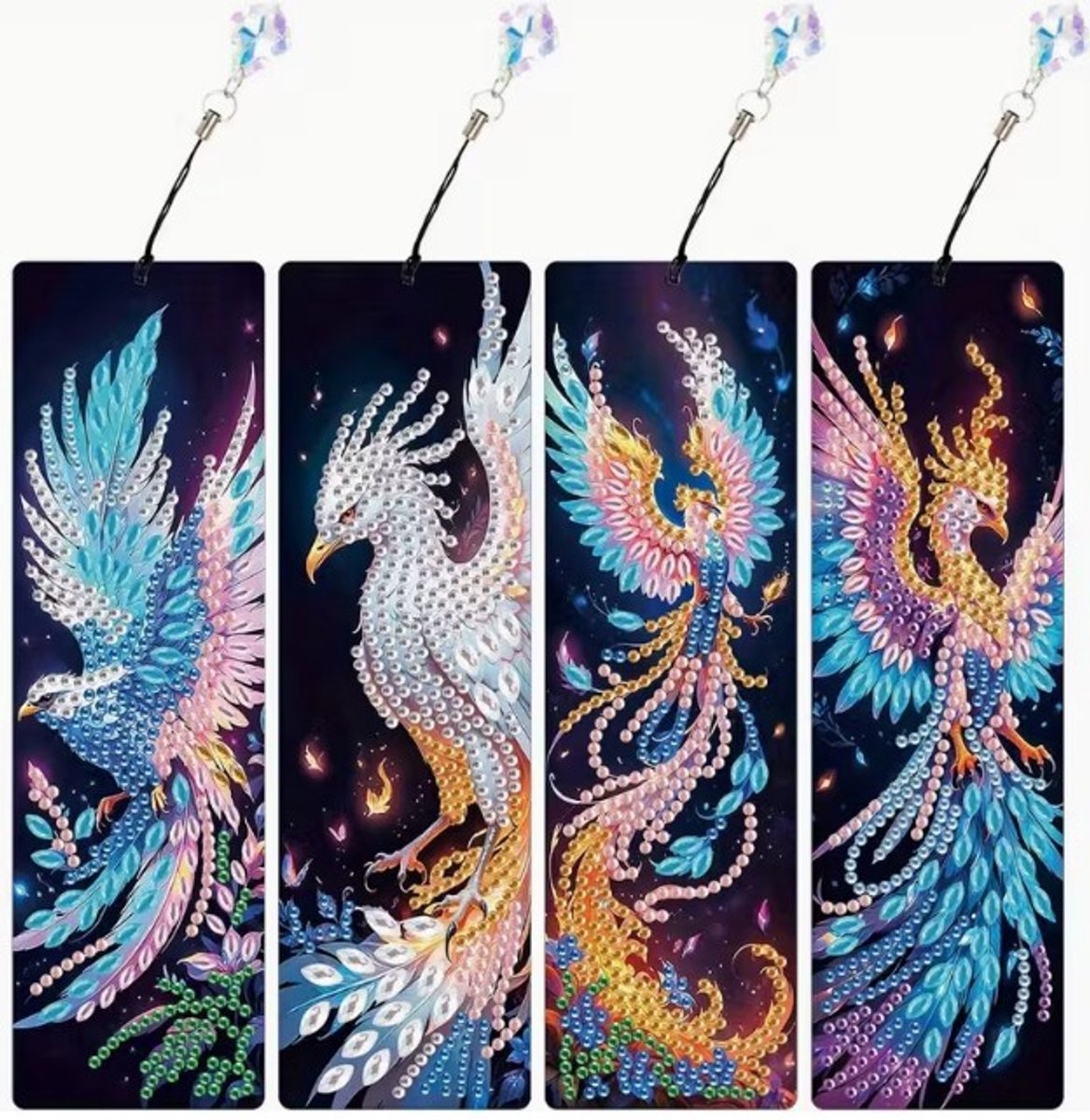 Diamond painting - boekenleggers - fenix - 4 stuks - ronde steentjes