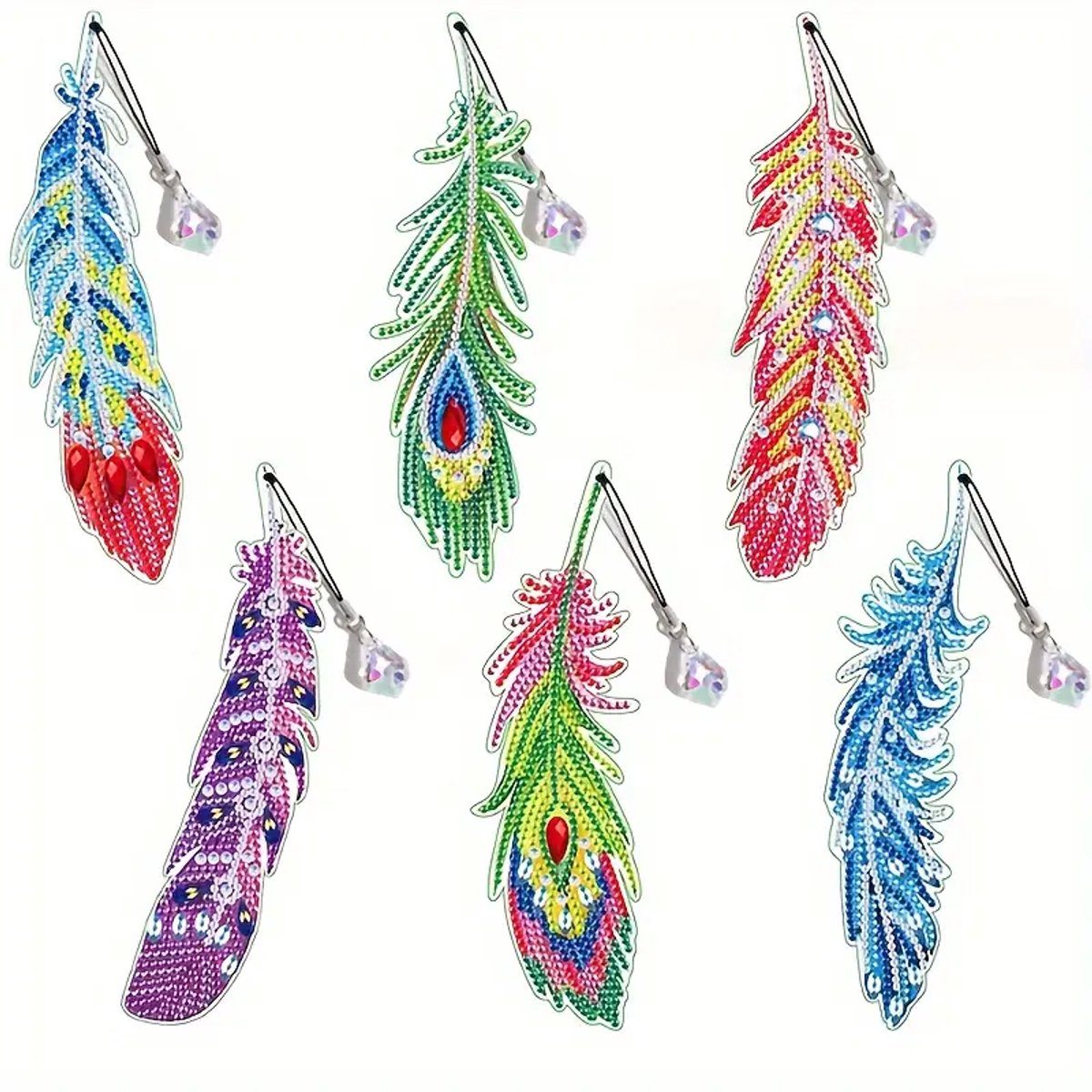 Diamond painting - boekenleggers - veren - ronde steentjes - volledig te beplakken