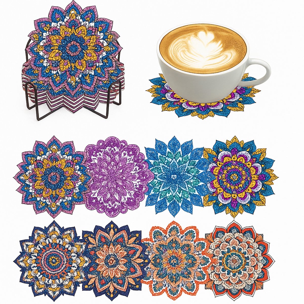 Diamond painting - onderzetters - mandala -8 stuks - ronde steentjes - volledig te beplakken