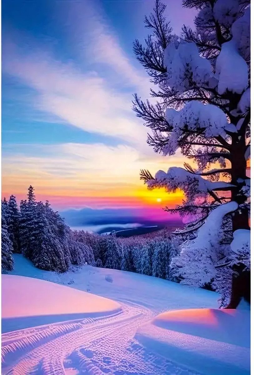 Diamond painting - sneeuwlandschap - 40x50cm - ronde steentjes - volledig te beplakken