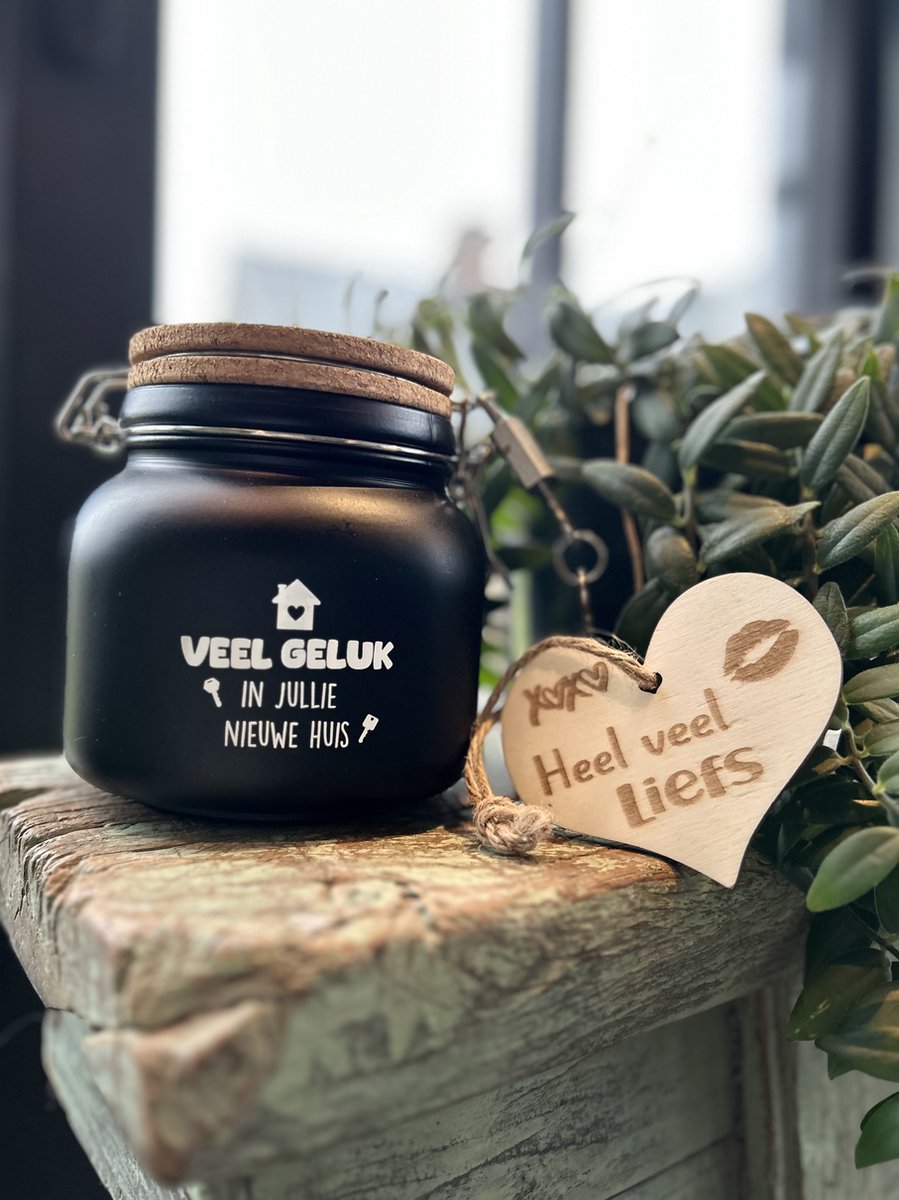 Creaties van Hier - Luxe Spaarpot - Veel geluk in jullie nieuwe huis - Glas