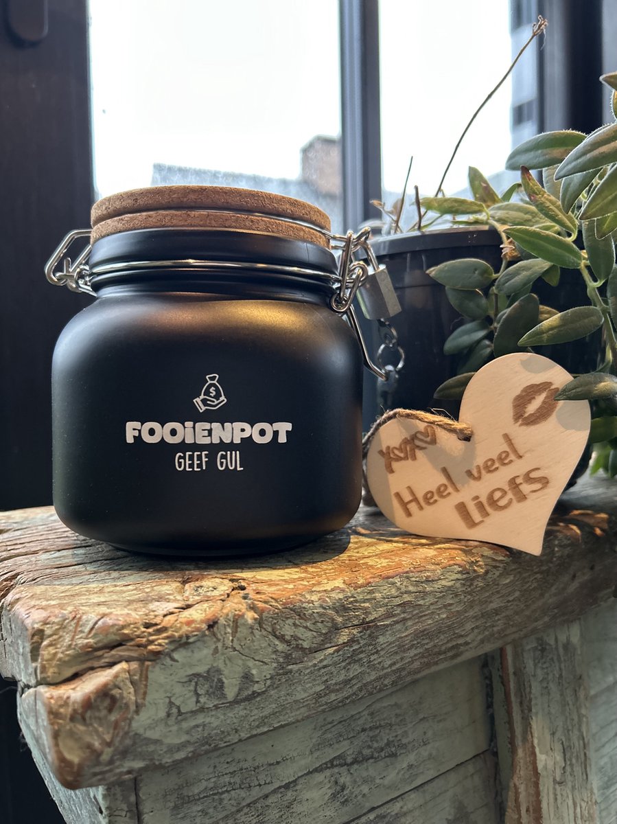 Creaties van Hier - Luxe Spaarpot met houten hartje - Fooienpot - Glas