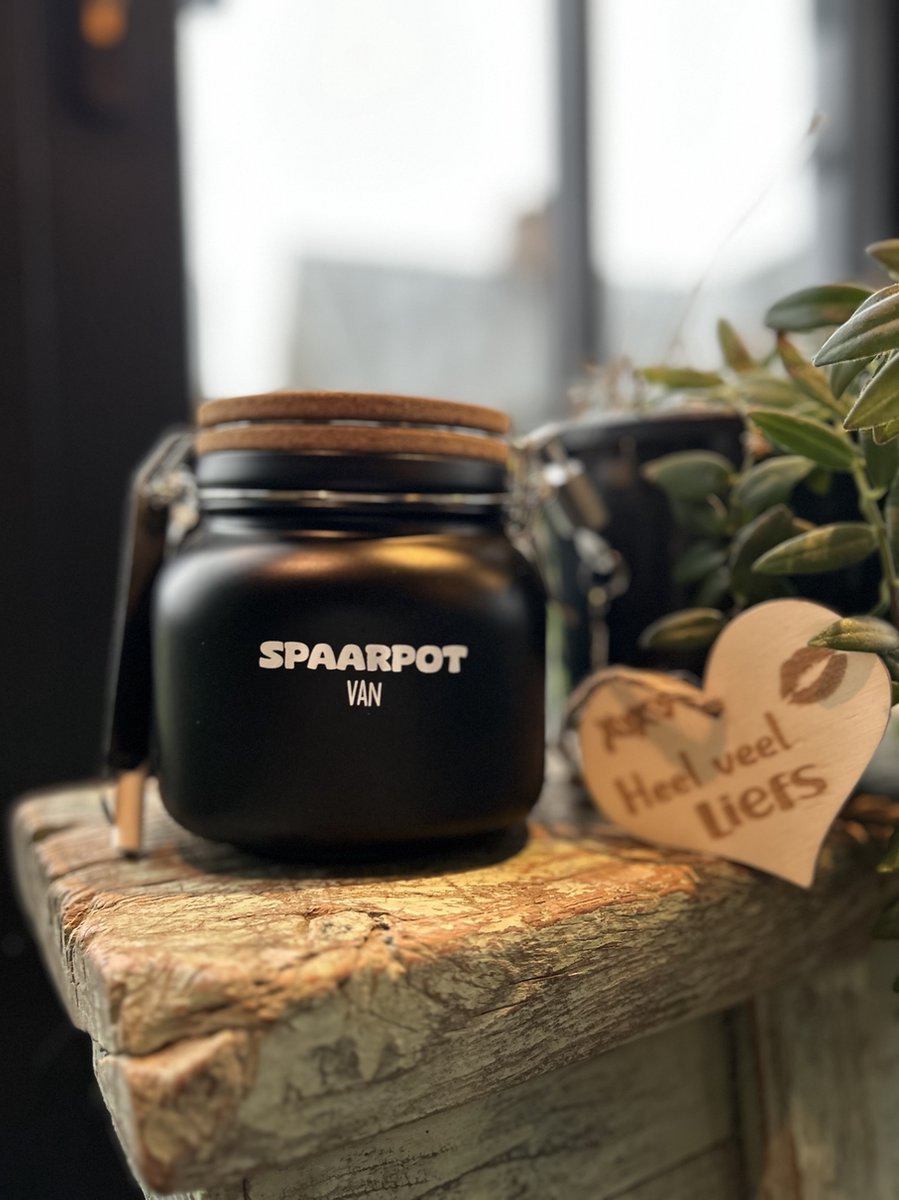 Creaties van Hier - Luxe Spaarpot met houten hartje - Spaarpot van .... - Glas