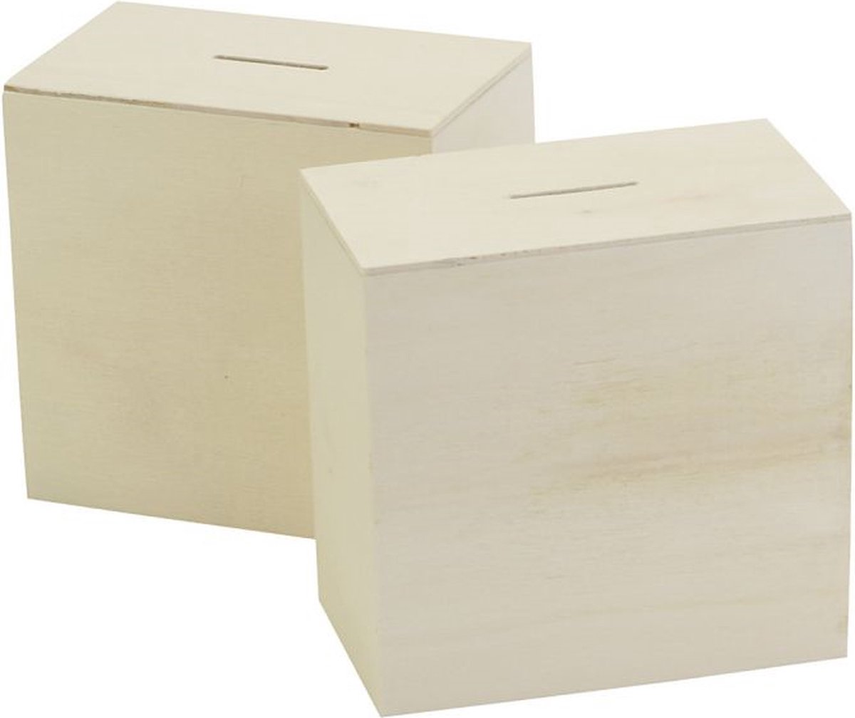 CC Houten Spaarpot 10x10x6 cm, Per stuk