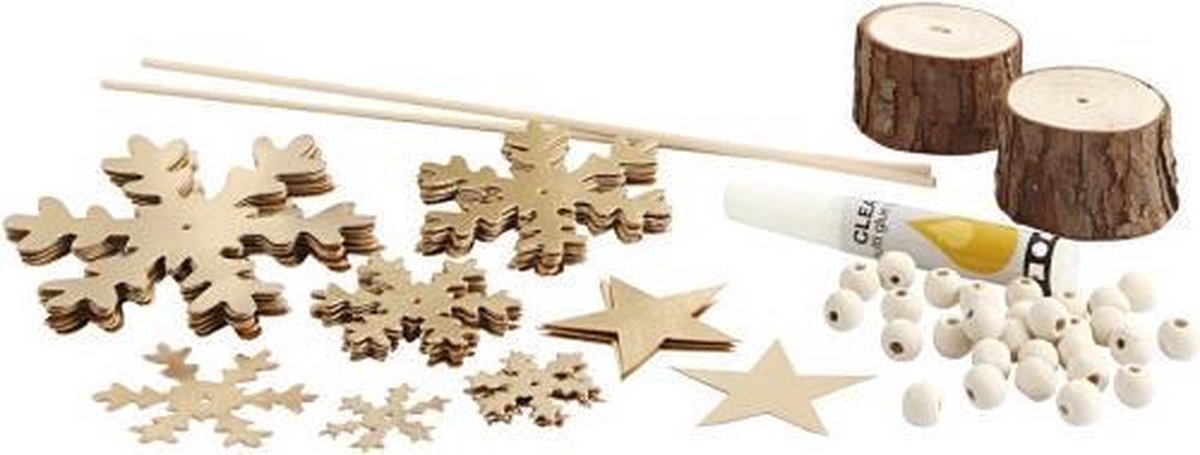 Creotime Knutselset Kerstboom Faux Leather Hout Goud 9-delig