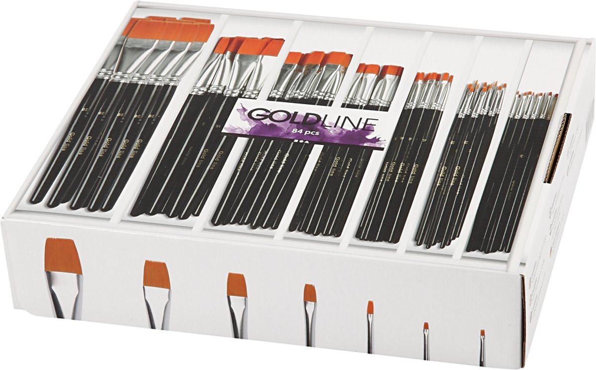 Gold Line penselen, 0+2+4+8+12+16+20, b: 2-24 mm, 84 div