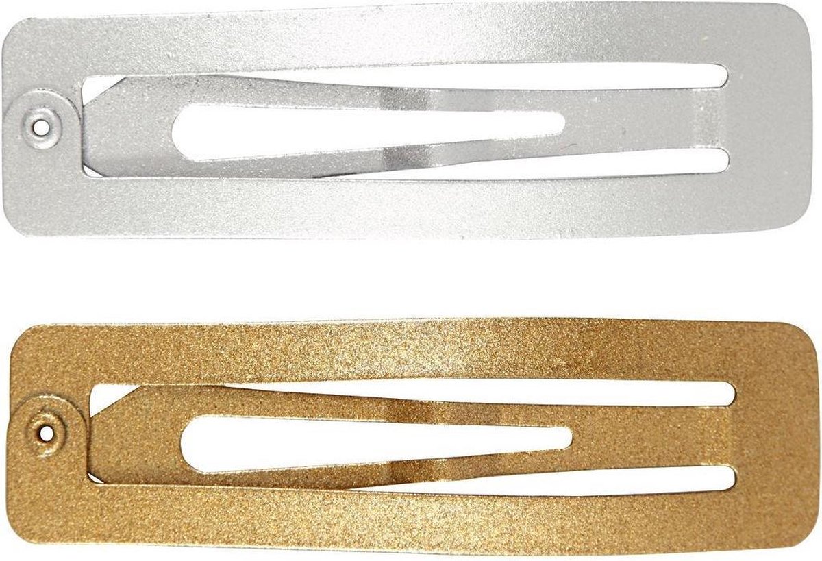 Haarspeld, goud, zilver, L: 58 mm, B: 16 mm, 4 stuk