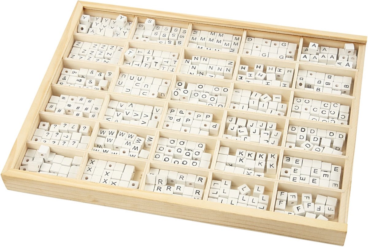 Houten kralen, afm 8x8 mm, gatgrootte 3 mm, 750 div, wit, grasboom