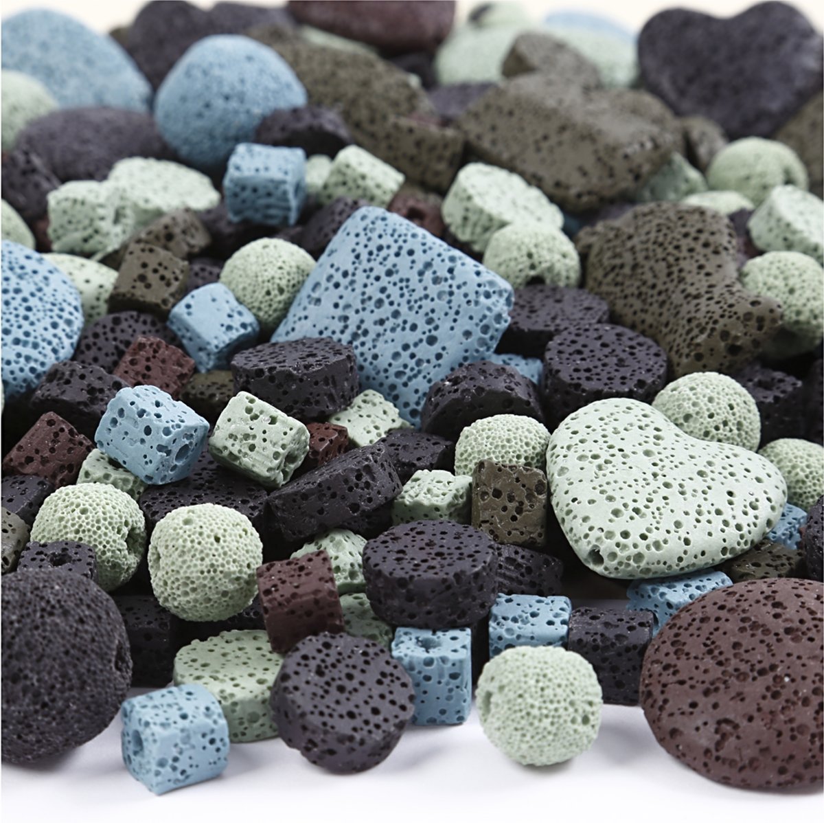 Lava kralen mix, afm 6-37 mm, gatgrootte 1+2 mm, 20 slagen, kleuren assorti