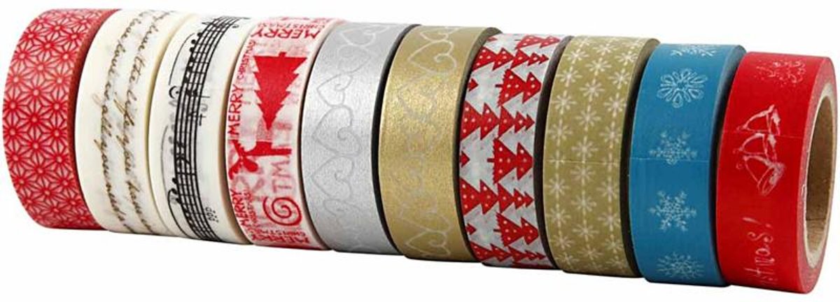 Masking tape - Assortiment, b: 15 mm, Kerstmis, 10x10 m