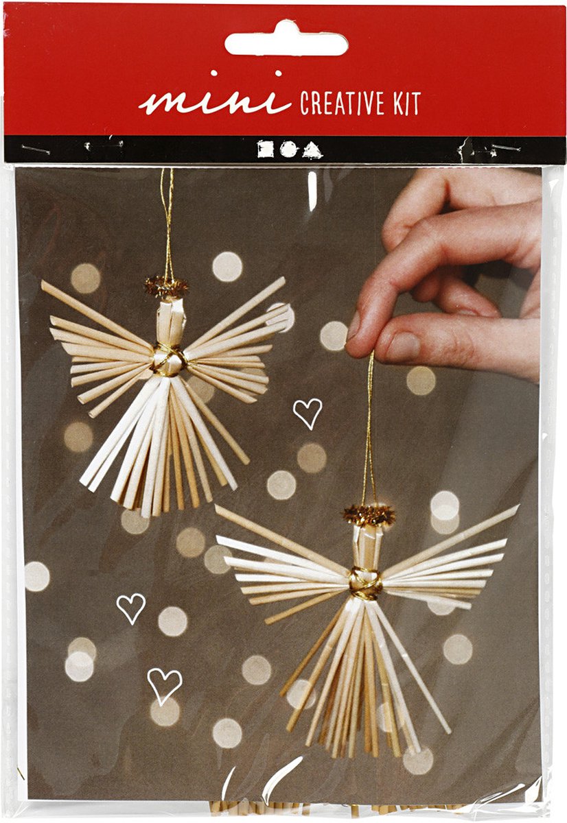 Mini Creative Kit Kerstengelen Stro 8 cm 2 stuks
