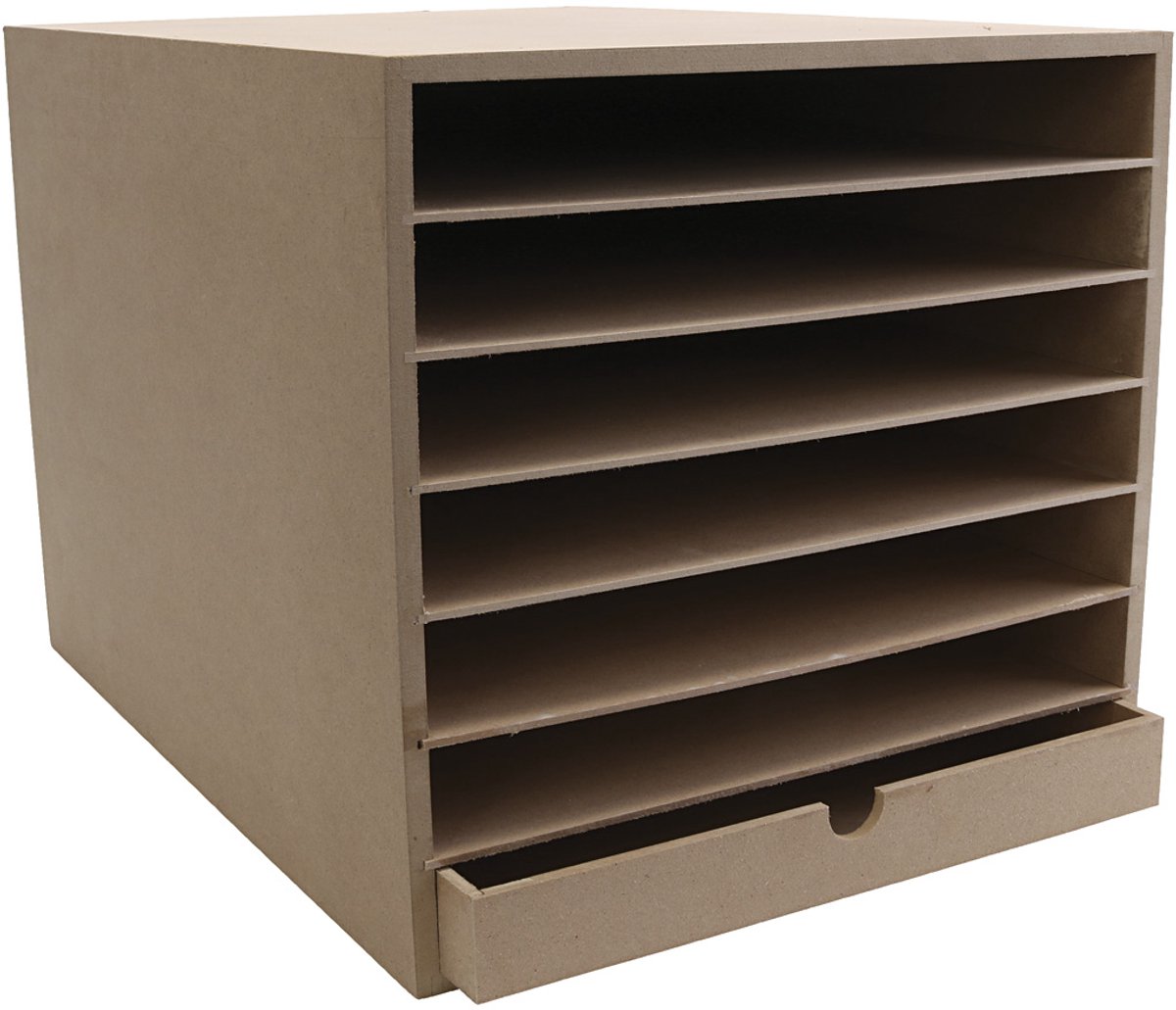 Papier Opslag Unit A3 - Opbergkast Voor Papier - Paper Storage - Document Organizer - MDF - Met Planken & Lade - H: 32 cm, D: 45 cm - 1 Stuk