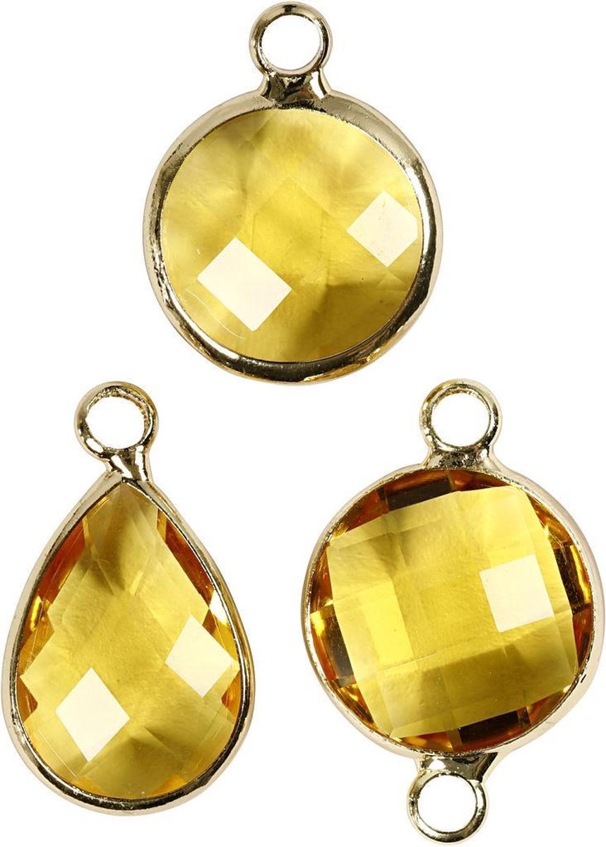 Sieradenhanger Cabochon Facetglas 15-20 mm Geel 6 stuks