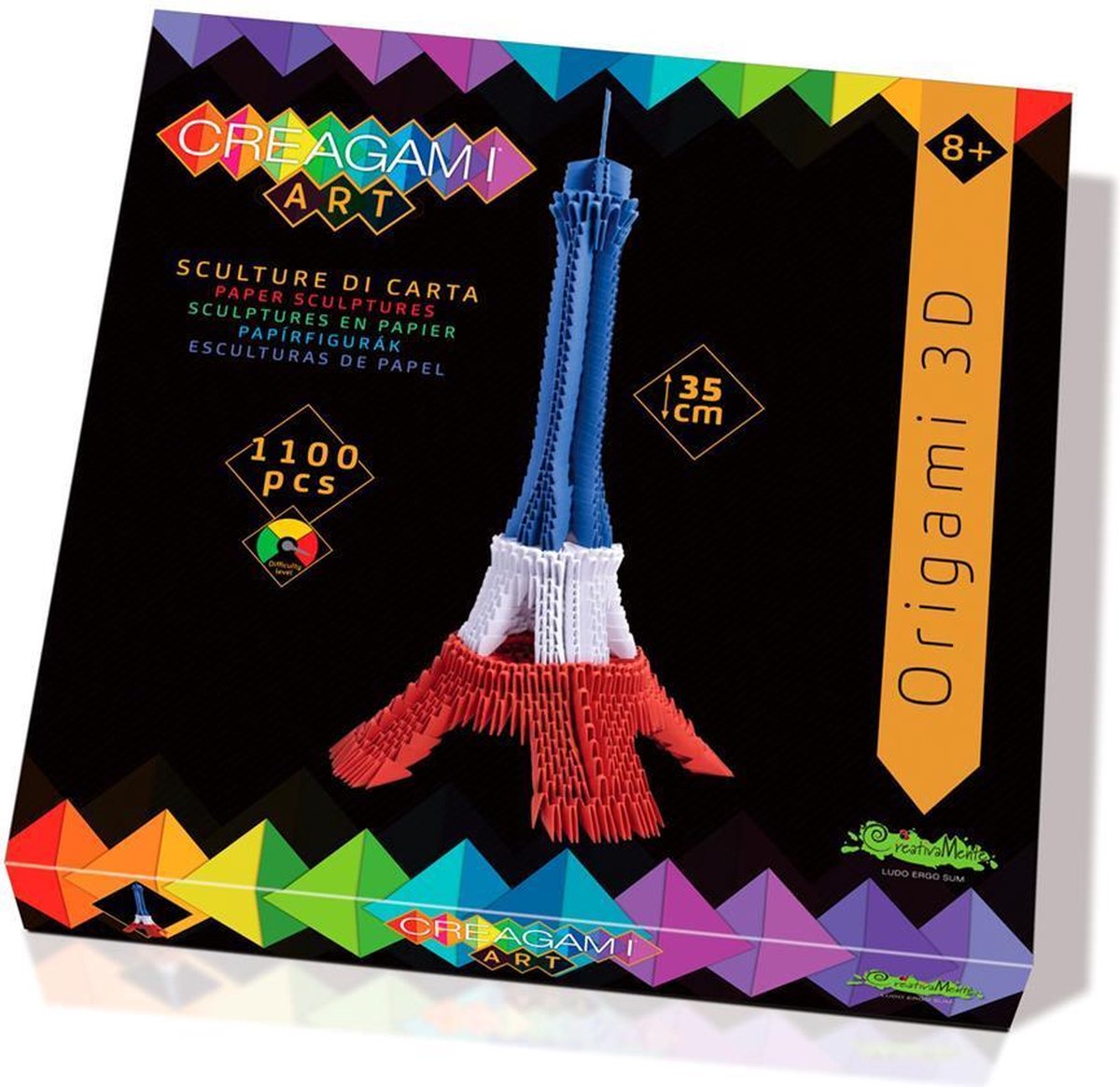 Creagami ART: EIFFELTOREN 3-kleuren Origami 3D H35cm, 1100-delig, doos  21x21x3cm. Made in Italy, 8+