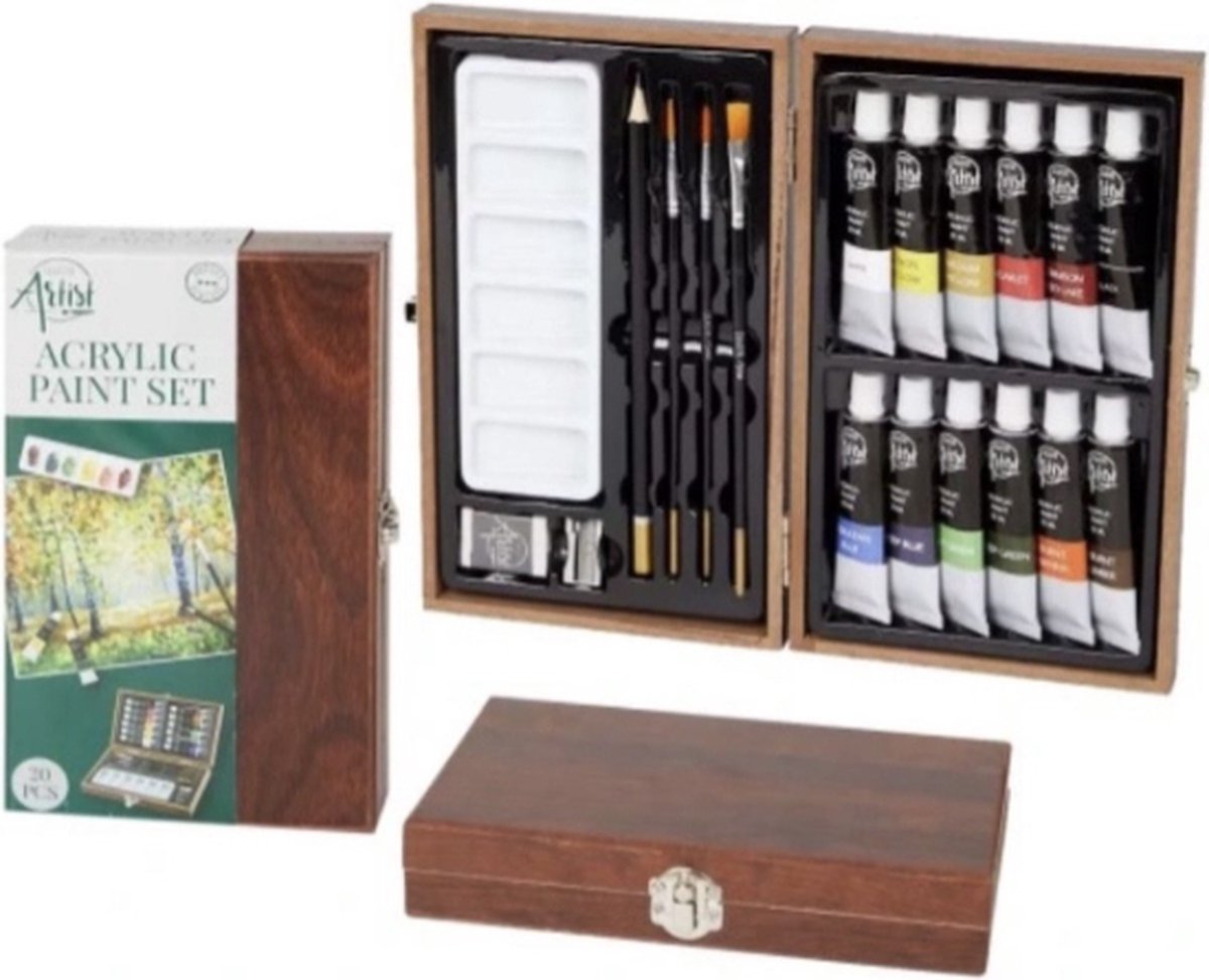 Creative artist - Acrylic paint set - 20 stuks - Schilderskoffer - Bruin