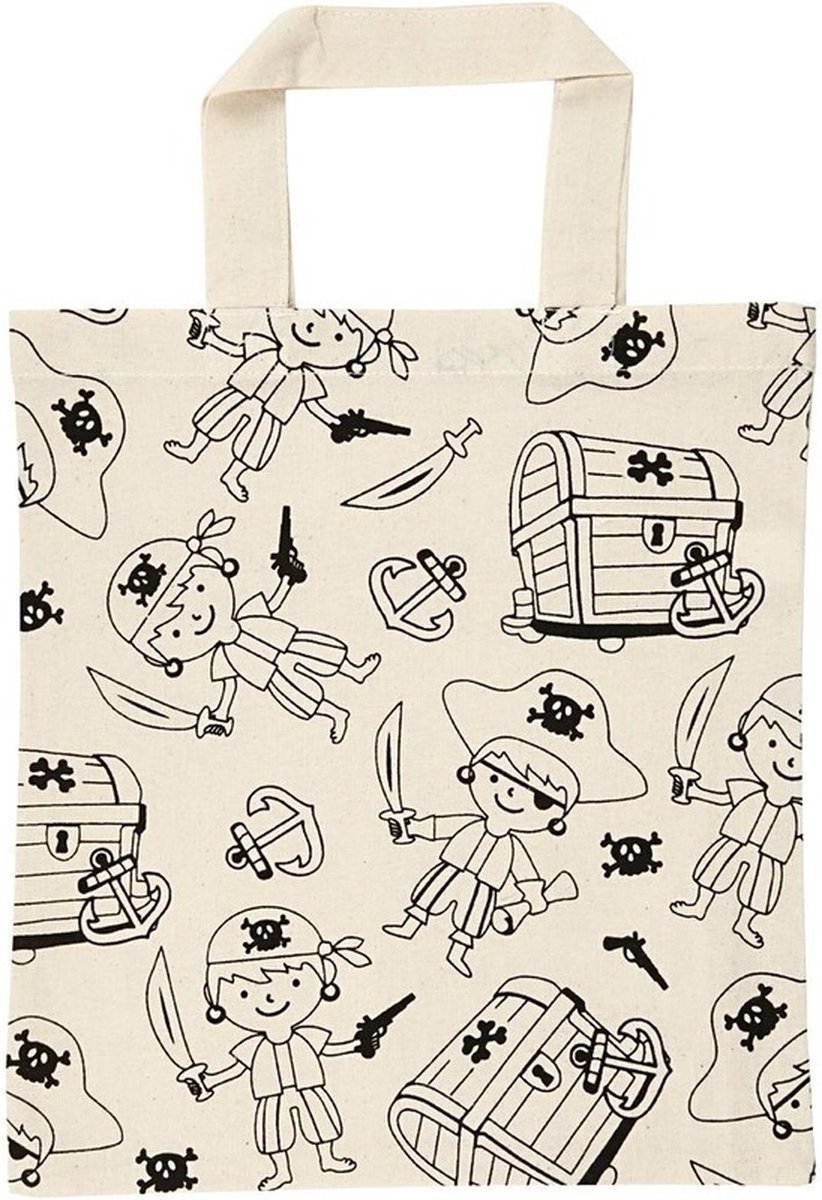 Inkleurbaar tasje piraten 30 cm - 6x stuks - Hobby knutsel spullen voor een kinderfeestje