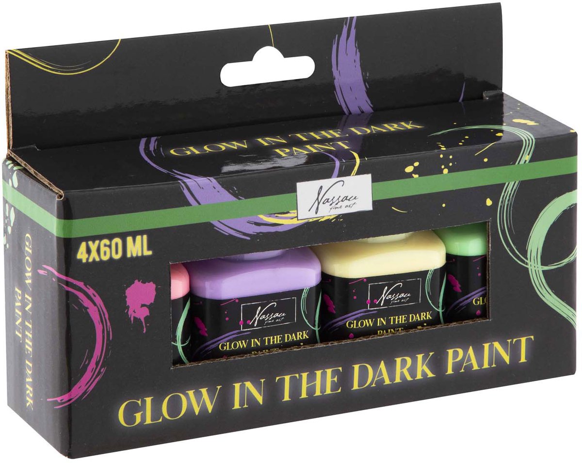 Creative Craft Group acrylverf glow in the dark set 4x60ml knutselverf.