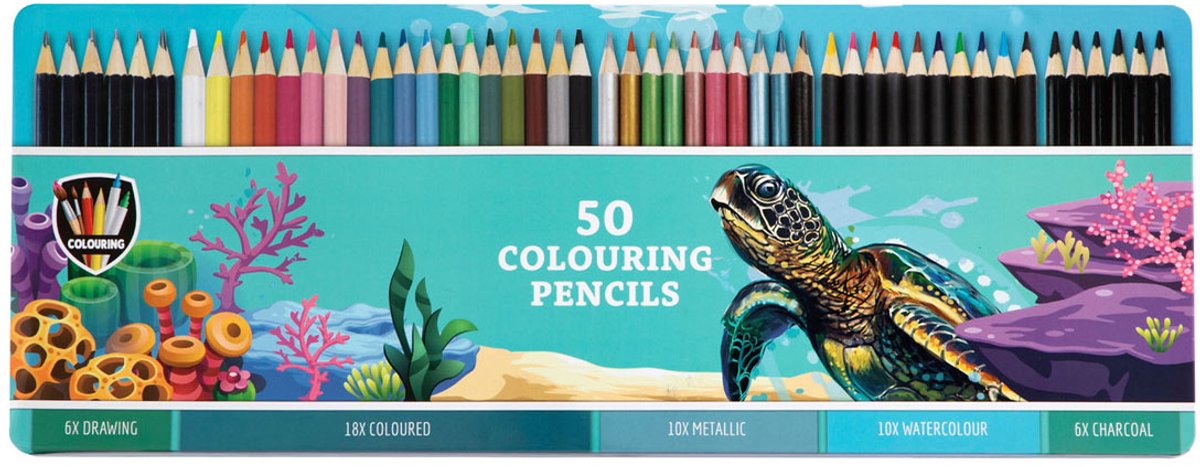 Grafix Kleurpotloden in blik 50-delig