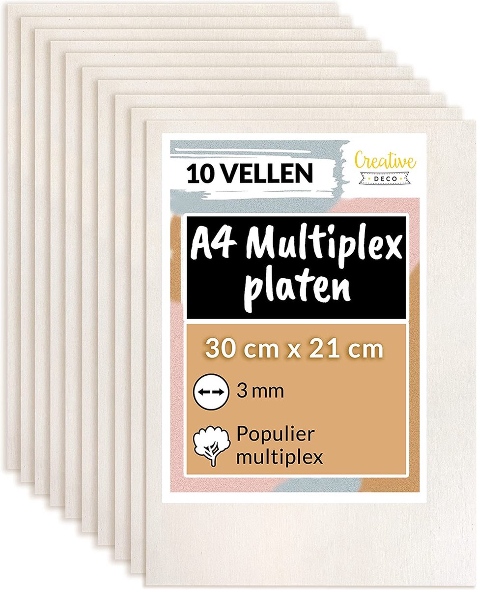 Creative Deco Multiplex Platen A4 3mm – 10 Stuks – Populierenhout