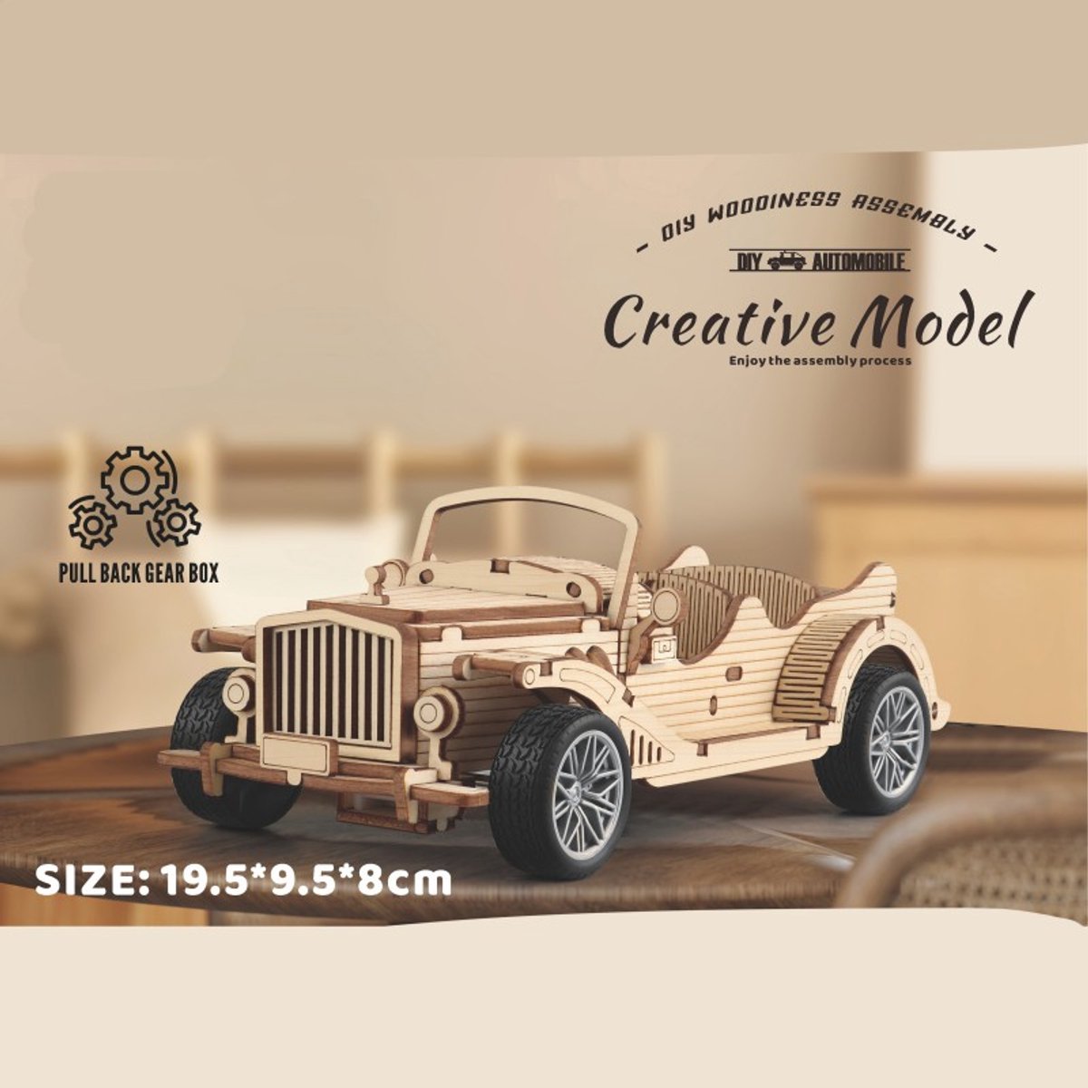 Klassieke Cabrio 65-delig met pull-back mechanisme Houten DIY Modelbouw