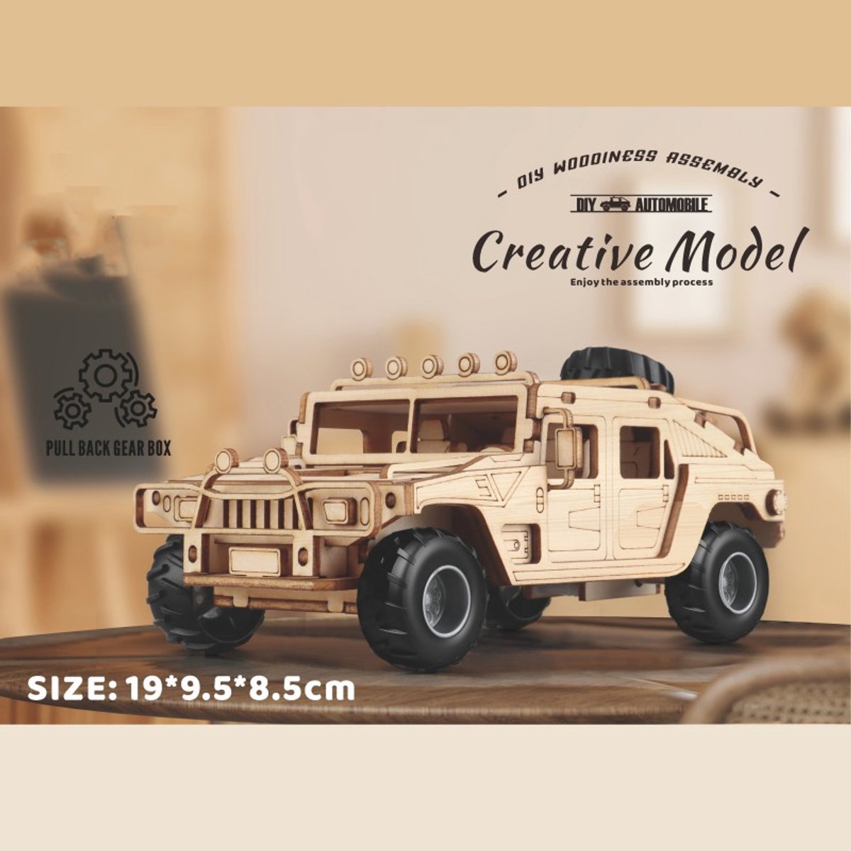 Terreinwagen 65-delig met pull-back mechanisme Houten DIY Modelbouw