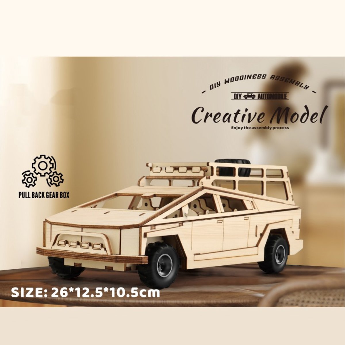 Terreinwagen met Pull-Back Mechanisme Houten DIY Modelbouw