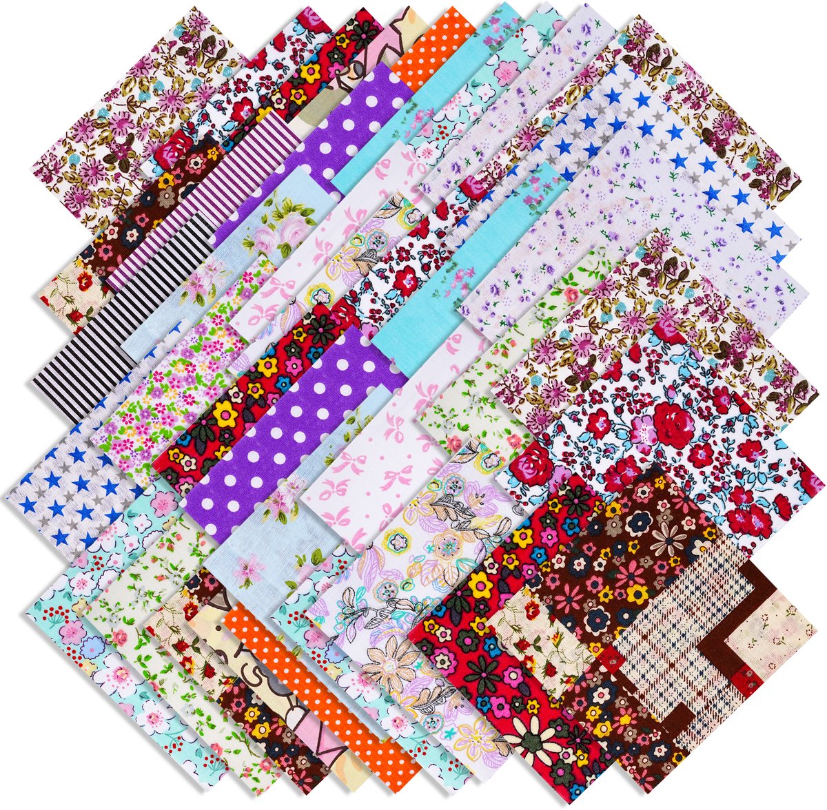 Creatorally 70 stuks Katoenen Stoffen - Vierkante Lapjes Stoffen - 25x25 cm - Naaien DIY - Bedding - quilt - patchwork - Pakket van 70 lapjes stof - DIY Katoenen Stof Bloemenprint B