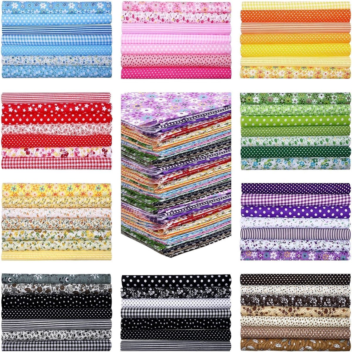 Creatorally 70 stuks Katoenen Stoffen - Vierkante Lapjes Stoffen - 25x25 cm - Naaien DIY - Bedding - quilt - patchwork - Pakket van 70 lapjes stof