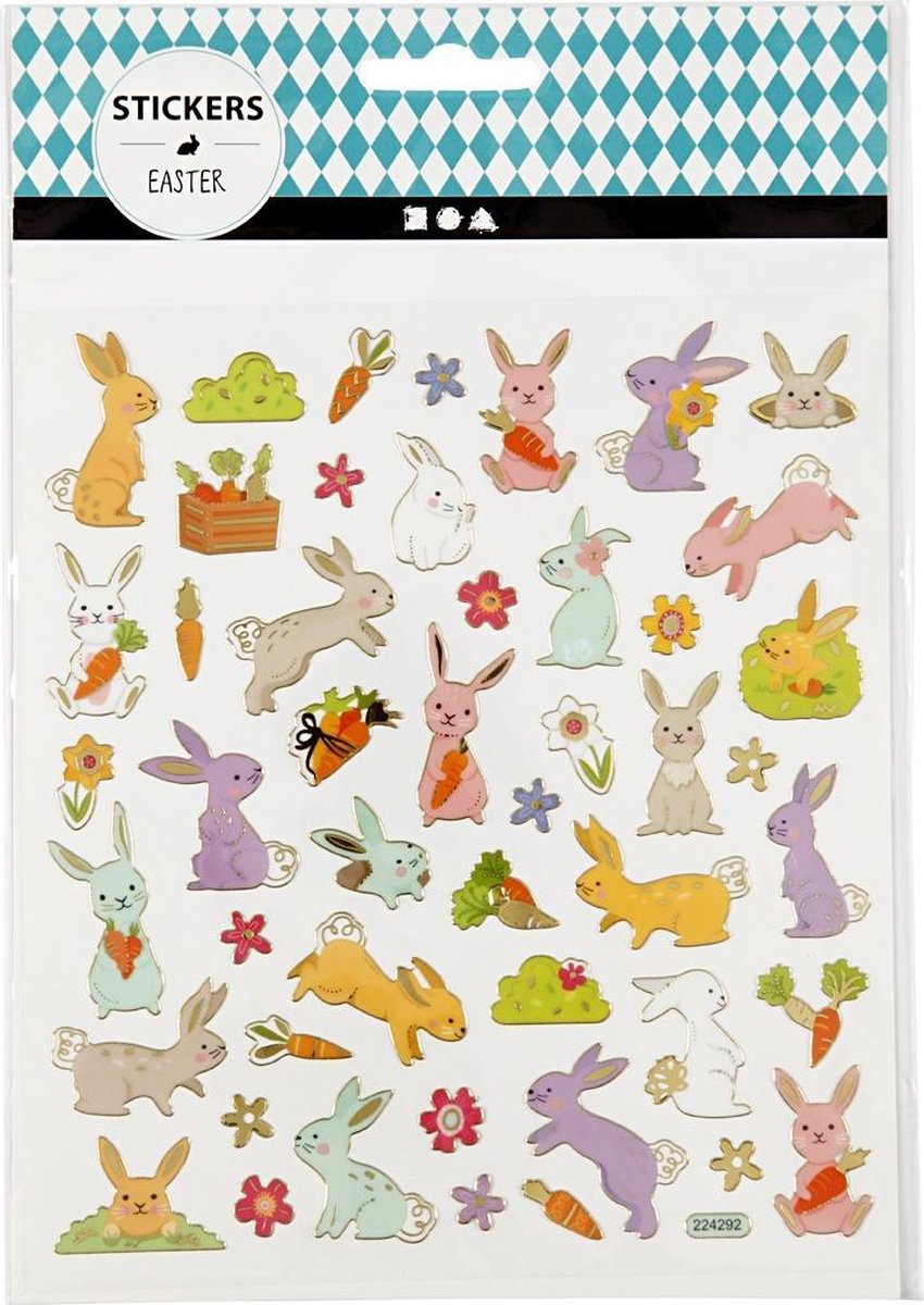   Stickervel Paashaas Multicolor 15 X 16,5 Cm