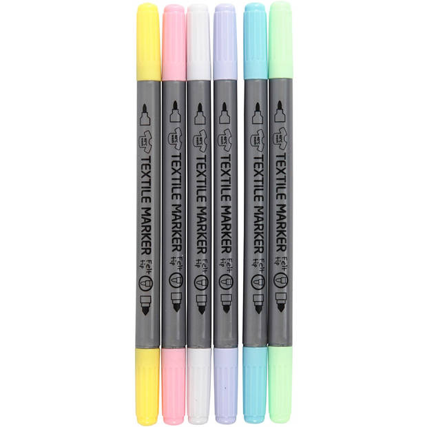 Creotime textielstiften 6 stuks lichte kleuren