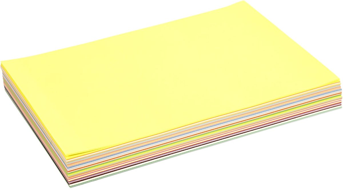 Gekleurd papier, A4 210x297 mm, 80 gr, 290 div vellen, diverse kleuren