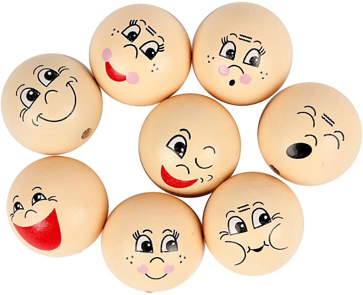 Hoofden, d: 30 mm, hout, 16 assorti